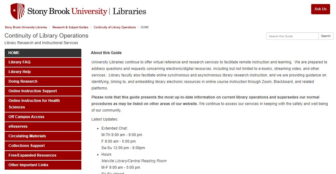 Library's website during COVID-19 pandemic