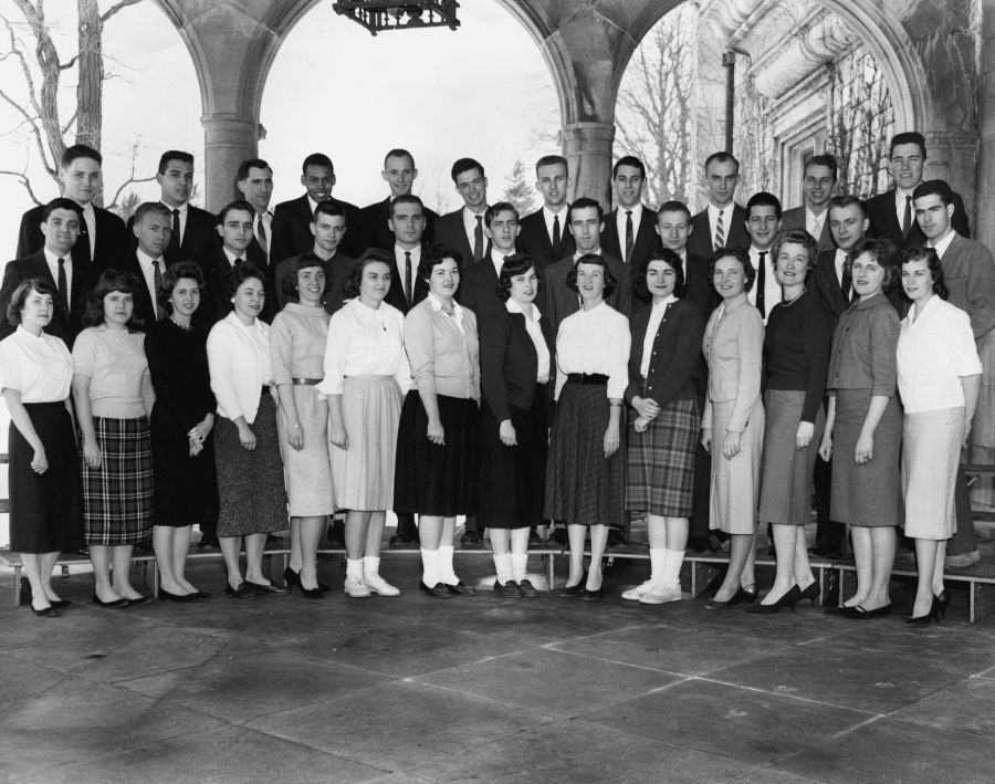 Student posing at Stony Brook Unversity's 1961 graduation
