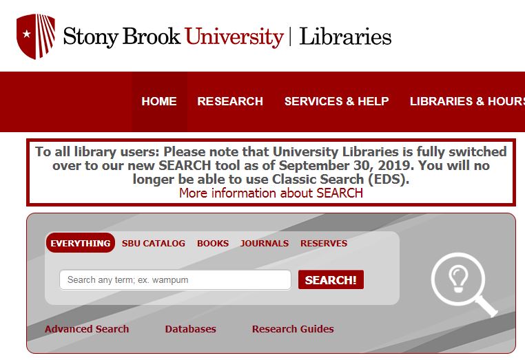 Screenshot of the library's homepage
