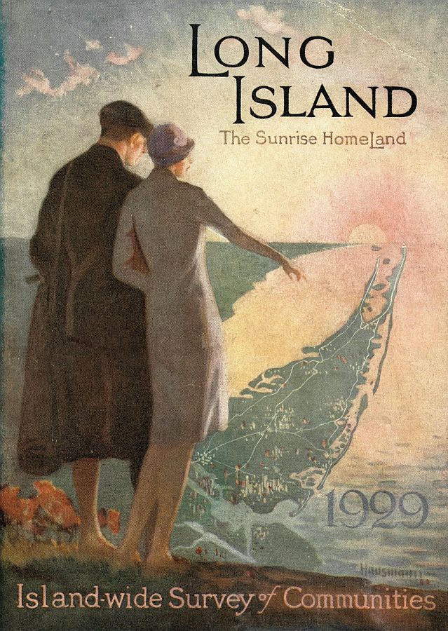Magazine cover with two people looking at Long Island's horizon